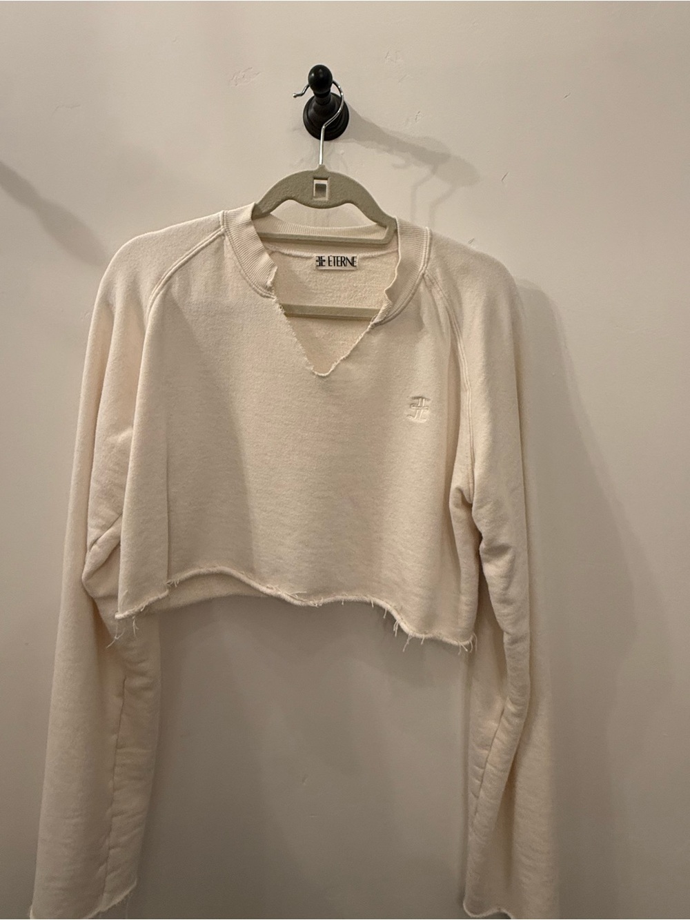 Eterne Cropped Raw-Edge Sweatshirt in Cream